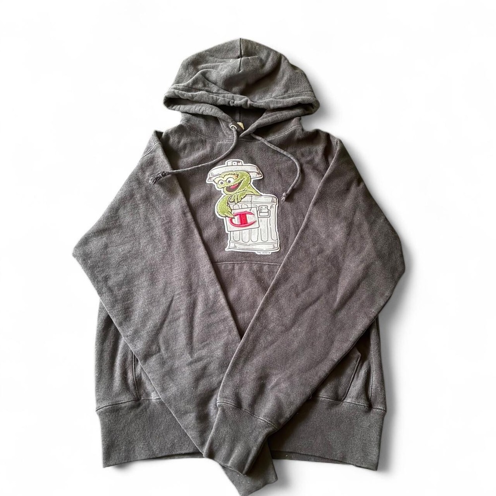 Vintage Champion Reverse Weave Sesame Street Oscar the Grouch Hoodie Small Black